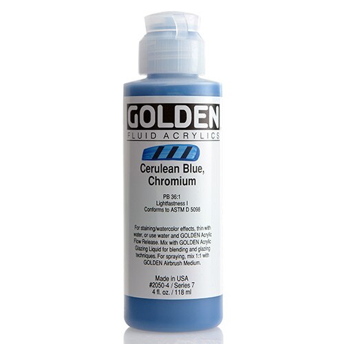 Golden, Fluid Acrylic, Paint, 4oz, Cerulean Blue Chromium